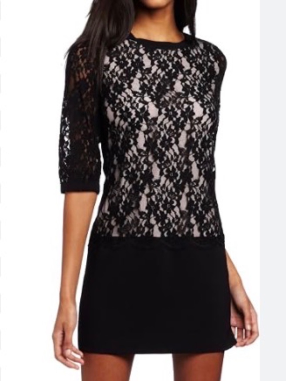 Ted Baker London Gabbiey Black Lace Mini Shift Dress Size 1/US 4